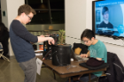 Brett Kolodny (CS BA candidate) and Angus Lam (CS BS and Linguistics BA candidate) demo Plantr, an automated hydroponics system with a self-regulating environment, at CSEdWeek '15, December 7, 2015. Plantr runs on Arduino and Python. Photo credit: Ken Smith
