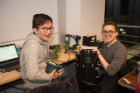 Angus Lam (CS BS and Linguistics BA candidate) and Brett Kolodny (CS BA candidate) develop Plantr, an automated hydroponics system with a self-regulating environment, at UB Hacking '15, November 14, 2015. Plantr runs on Arduino and Python. Photo credit: Ken Smith