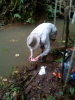 Gavin Amos collects water samples from the source.