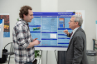 Provost Charles Zukoski talks with CDSE student Boris Boutkov about his research during the CDSE Days Research Symposium, Poster Session and Networking Event. Photo credit: The Onion Studio, Inc.