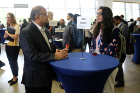 Ashish Shah, vice president of research, development and engineering at Viant and UB electrical engineering alumnus, talks to students during the Career Preparation Reception. Shah serves on the SEAS Deans Advisory Council and the BME Department Advisory Board.