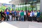 Group photo of all the students who participated in the National Science Foundation-funded LSAMP and Research Experience for Undergraduate (REU) summer programs in front of Davis Hall. 
