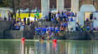 Supporters gathered at Baird Point wearing UB Blue to cheer on the paddlers.