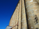 An exterior shot of one of the grain elevators.