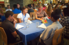 The camp included a business etiquette lunch. Here Liesl Folks, dean of the School of Engineering and Applied Sciences, gives students some tips.