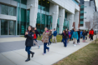 Students head to lunch at UB's New York State Center of Excellence in Bioinformatics and Life Sciences. Photo: Nancy J. Parisi
