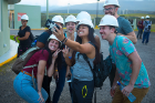 Students take time for a selfie at the Celsia wind farm in Guanacaste.