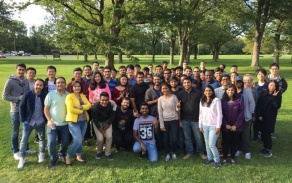 chemical engineering students in the park at the annual welcome back picnic. 