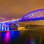 A nighttime view of the Peace Bridge in Buffalo that connects New York and Canada. 