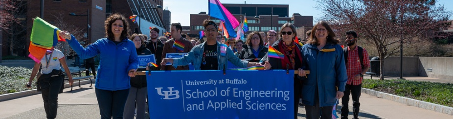 SEAS Students, faculty and staff marching in the UB Pride Parade. 
