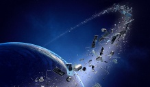 Space junk orbiting around earth - Conceptual of pollution around our planet (Texture map for 3d furnished by NASA - http://visibleearth.nasa.gov/). 