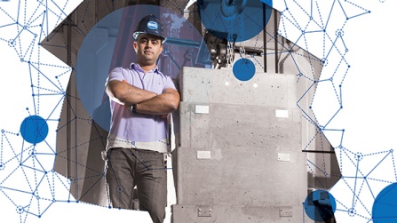 PhD candidate Jorge Cueto developing telescopic flood walls. 