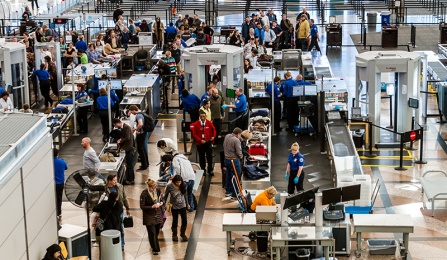 photo of an airport security check. 