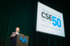 UB President and Computer Science Professor Satish Tripathi welcomes attendees to the CSE 50th Anniversary Graduate Research Conference in the CFA, September 29, 2017. Photo credit: Angela Doll Photography