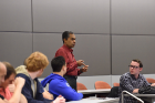 Center of Excellence in Information Systems Assurance and Research in Education (CEISARE) Director Shambhu Upadhyaya leads a classroom discussion. 