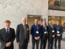 Team 1, outside Congressman Chuck Schumer’s office in the Hart Senate Office Building. From left to rightare : Jonathan Webb (Purdue University), Glenn Mackey (Colonel, USAF), and UB students Antonio Distante, Cameron Grace, Alexander Podvezko and Trevett Carr.