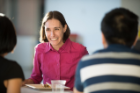 Elena Bernal Mor enjoys some dinner conversation.