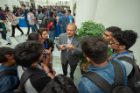 SEAS alumnus Ashish Shah talks with students during the Welcome and Networking Reception.