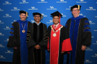 Ravinder Bansal, PhD, co-founder and former chairman and CEO of AirSep Corp. received a SUNY Honorary Doctorate. Bansal is shown with Kemper Lewis, Satish Tripathi and Scott Weber.