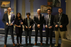 MAE Student Excellence Award Recipients Daniel Buckmaster, Samiha Islam, Abeda Alam, Fatak Borhani, and Michael Kleinfelder, with Chair Dr. Kemper Lewis