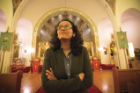 Assistant professor Ashima Krishna admires the interior of a Russian Orthodox church built in 1933 in Buffalo. Photo: Douglas Levere