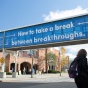 Photo of students outside the Student Union on the North Campus. 