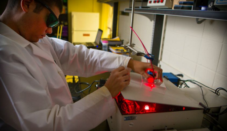 Student Kevin Carter in the lab of Dr. Lovell. 