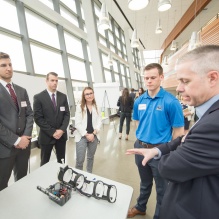 Students presenting their project at the Senior Design Expo. 