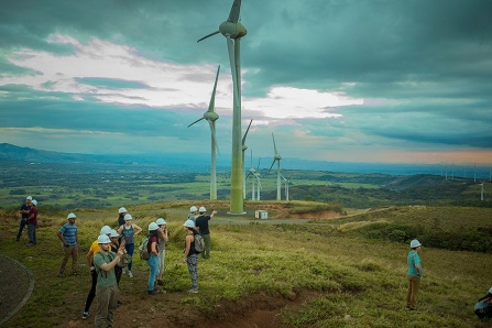 UB researchers examine windmills in Costa Rica. 