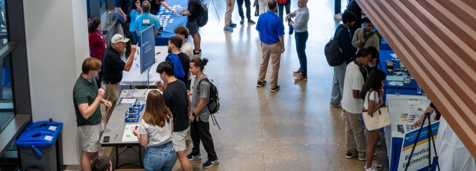 Student inside Davis Hall at the University at Buffalo. 