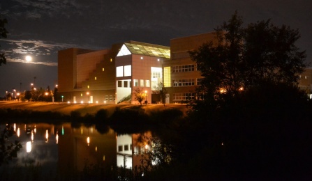 Zoom image: Center for the Arts at night. Photo credit: Ken Smith 
