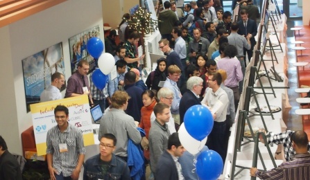 Students, faculty, alumni, and industry professionals gather to discuss our latest research projects at CSE Industrial Career Day. Photo credit: Onion Studio. 