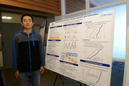 CSE student stands with his poster for a poster session. Photo: Ken Smith. 