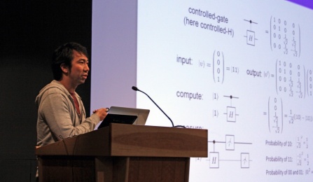 Zoom image: Chaowen Guan (PhD candidate) speaks at the Emerging Topics in Computing Symposium, September 19, 2017 