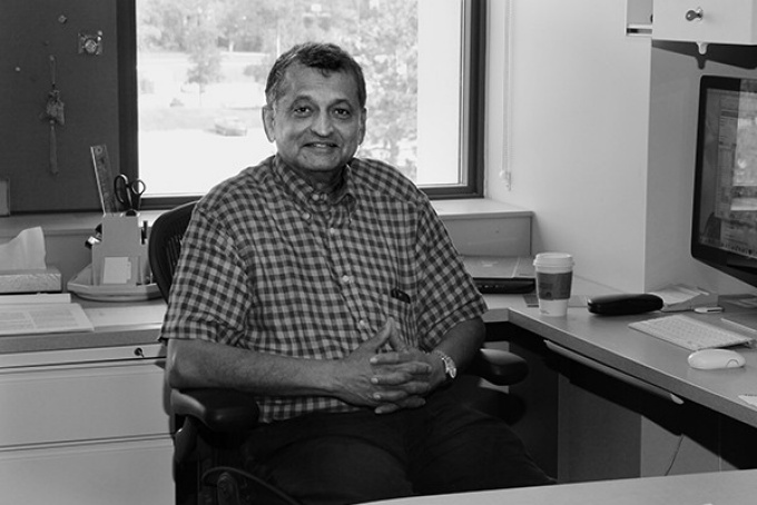 Dr. Srihari in his Davis Hall office. 
