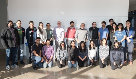 Zoom image: Demo Day Fall 2017 participants gather in the Davis Hall atrium 