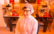 grad student in cleanroom. 