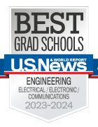 Badge with banner - text reads: "Best Grad Schools, U.S. News & World Report, Engineering, Electrical/Electronic/Communications, 2023-2024". 