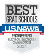 Badge with banner - text reads: "Best Grad Schools, U.S. News & World Report, Engineering, Electrical/Electronic/Communications, 2024". 
