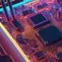 Closeup of modern computer chip. 