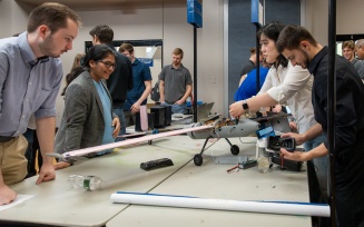 engineering students at the senior design expo. 
