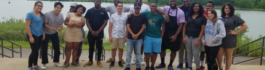 UB LSAMP students in front of Lake LaSalle on UB's North Campus. 