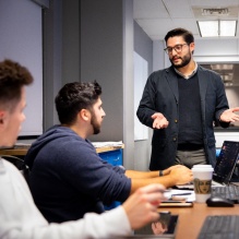 Professor Austin Angulo, a recent hire with the School of Engineering and Applies Sciences, teaches the geometry of highways in Ketter Hall in October 2022. Photographer: Meredith Forrest Kulwicki. 