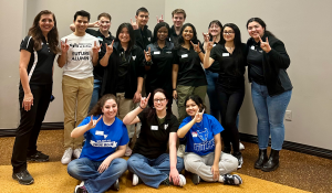 Group of students in Davis Hall. 