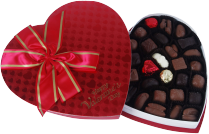 Heart-shaped box with chocolates. 
