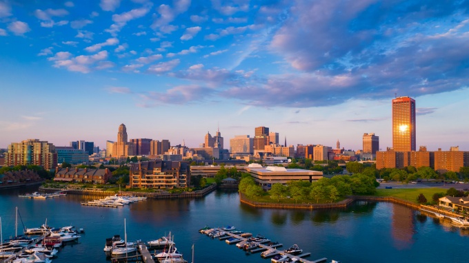 Zoom image: View of downtown Buffalo and waterfront.