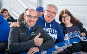 SEAS Dean Kemper Lewis talking with UB families. 