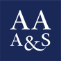 White letters AA above A&S with blue background. 