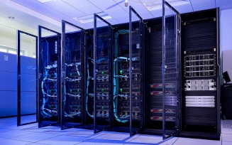 A row of computer servers. 