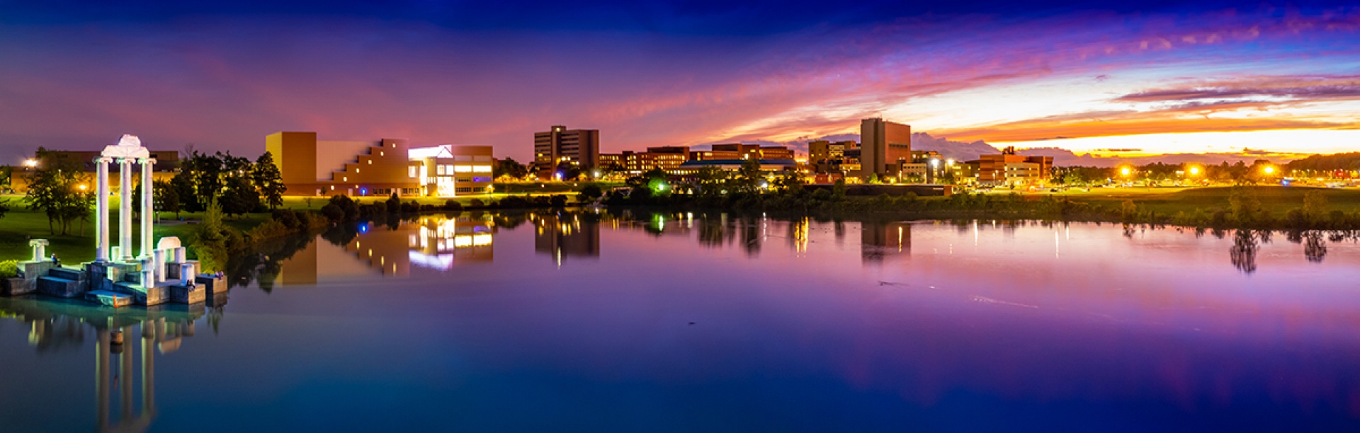 Dramatic sunset over Lake LaSalle on UB's North Campus. 